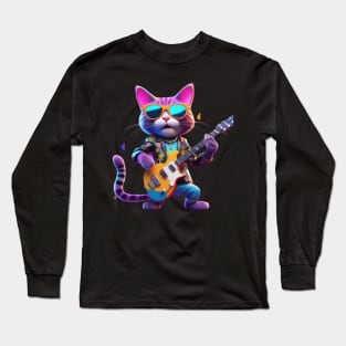 A Cat Who Is The Essence Of A Cool And Funky Guitarist Long Sleeve T-Shirt